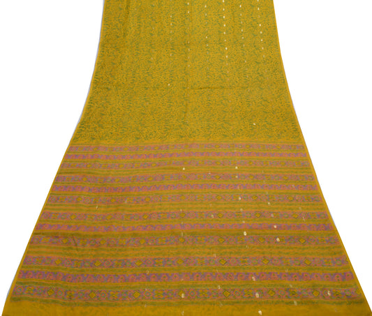 Sushila Vintage Yellow Saree 100% Pure Georgette Silk Printed Craft Fabric