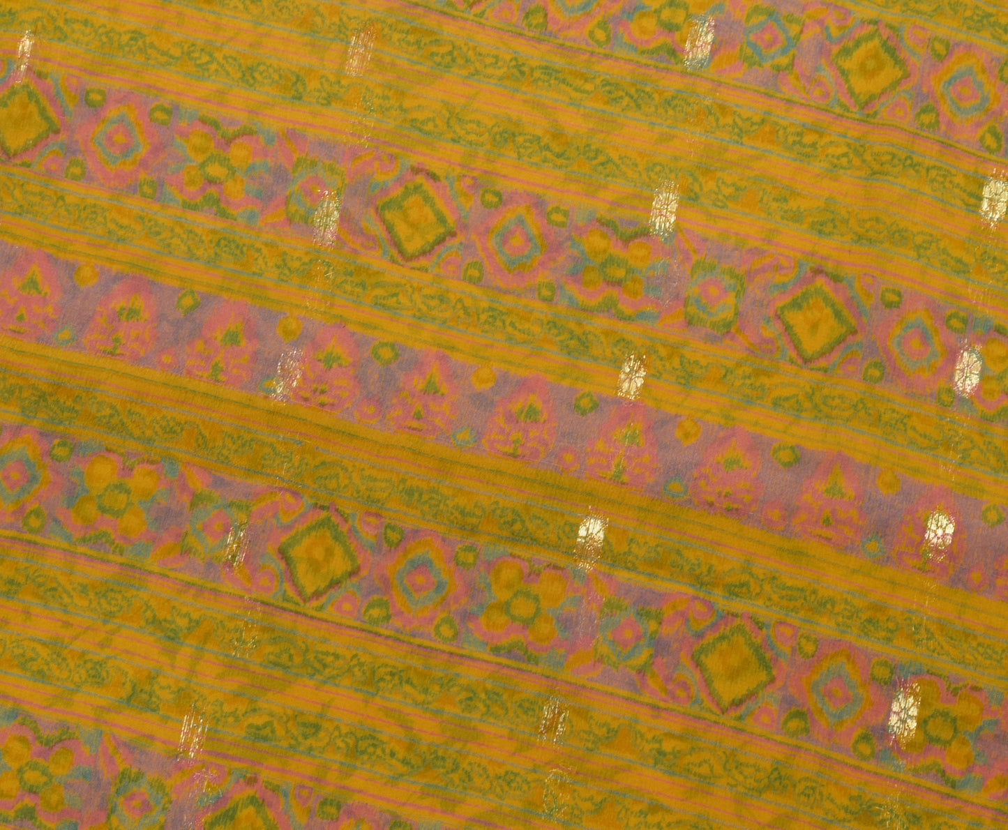 Sushila Vintage Yellow Saree 100% Pure Georgette Silk Printed Craft Fabric