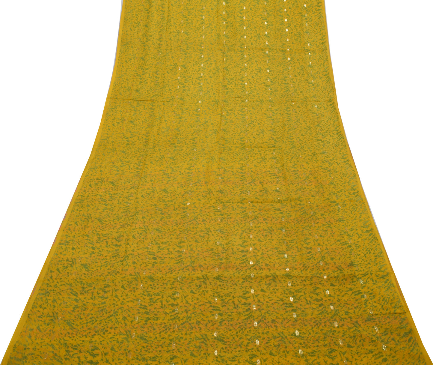 Sushila Vintage Yellow Saree 100% Pure Georgette Silk Printed Craft Fabric