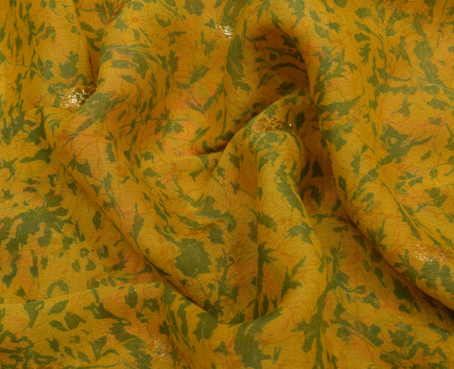 Sushila Vintage Yellow Saree 100% Pure Georgette Silk Printed Craft Fabric