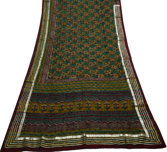 Sushila Vintage Saree 100% Pure Georgette Silk Printed Floral Craft Fabric