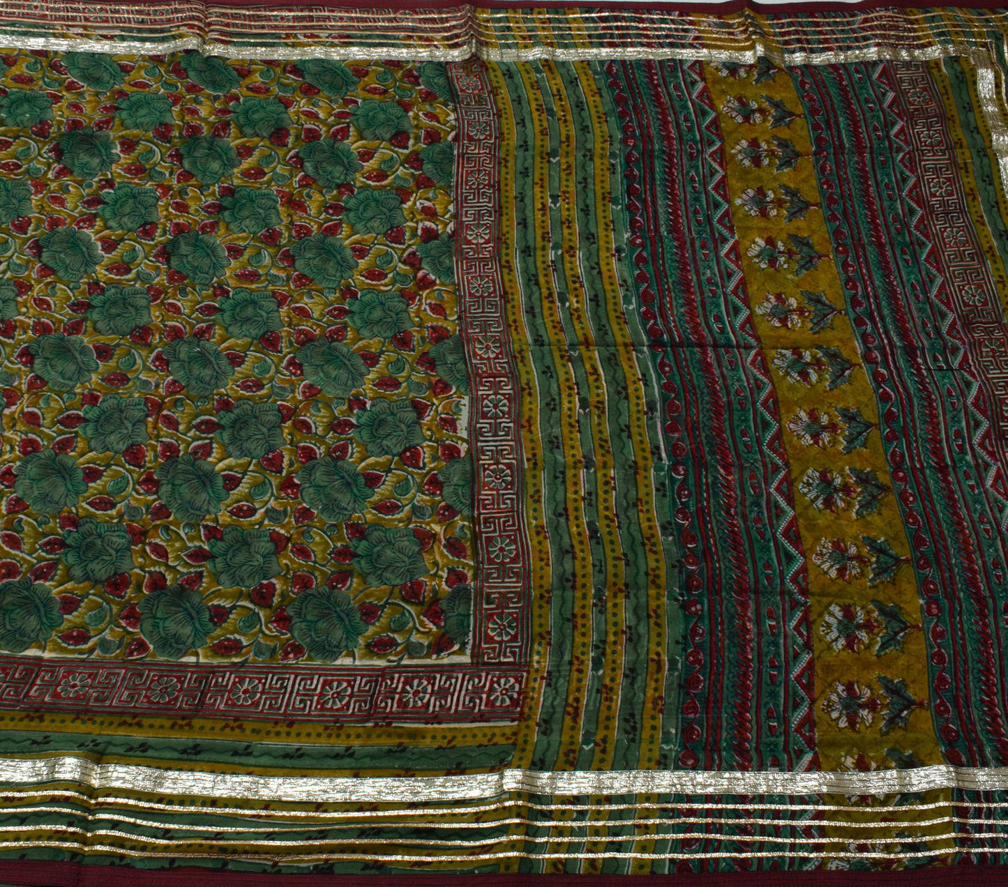 Sushila Vintage Saree 100% Pure Georgette Silk Printed Floral Craft Fabric