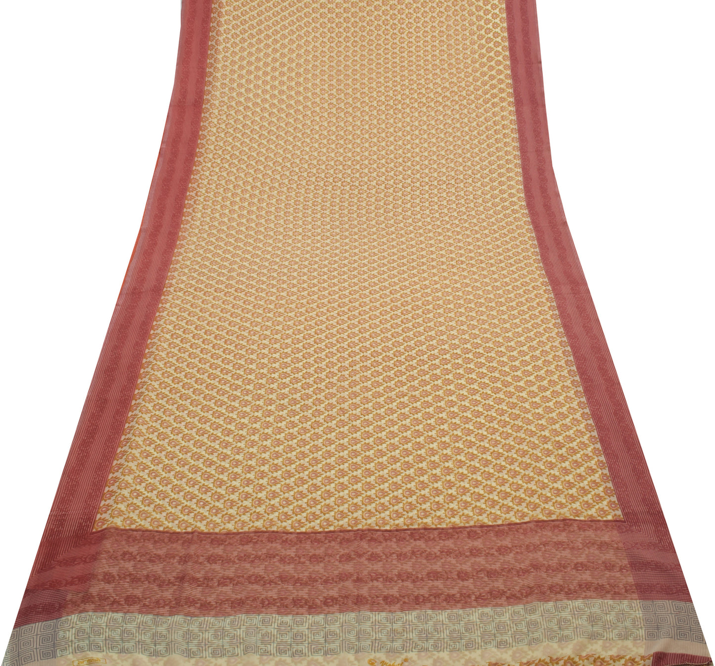 Sushila Vintage Cream Saree Blend Georgette Silk Printed Floral Craft Fabric