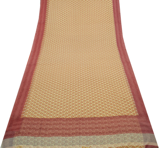 Sushila Vintage Cream Saree Blend Georgette Silk Printed Floral Craft Fabric