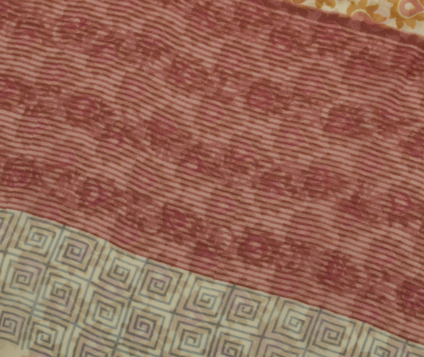 Sushila Vintage Cream Saree Blend Georgette Silk Printed Floral Craft Fabric