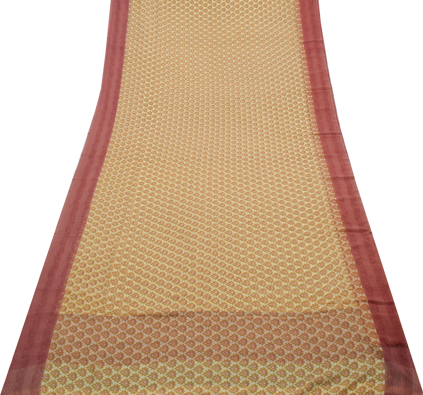 Sushila Vintage Cream Saree Blend Georgette Silk Printed Floral Craft Fabric