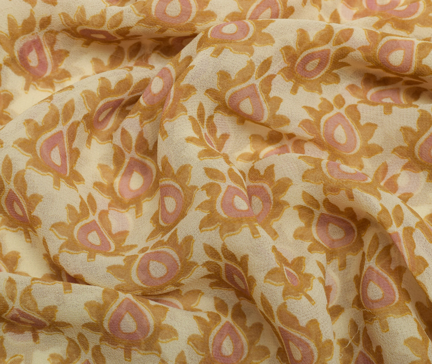 Sushila Vintage Cream Saree Blend Georgette Silk Printed Floral Craft Fabric