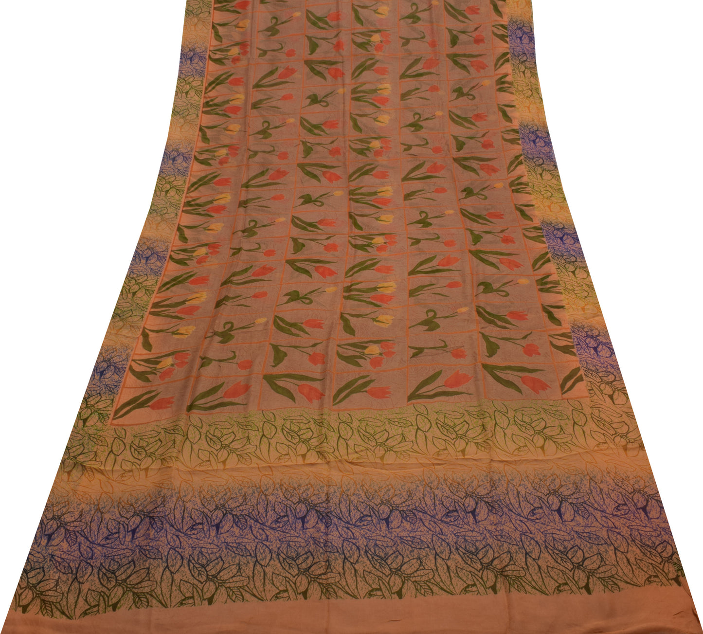 Sushila Vintage Indian Saree Pure Georgette Silk Printed Floral Craft Fabric