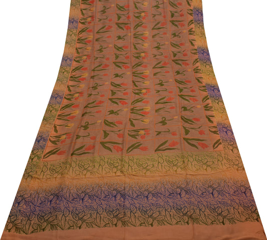 Sushila Vintage Indian Saree Pure Georgette Silk Printed Floral Craft Fabric