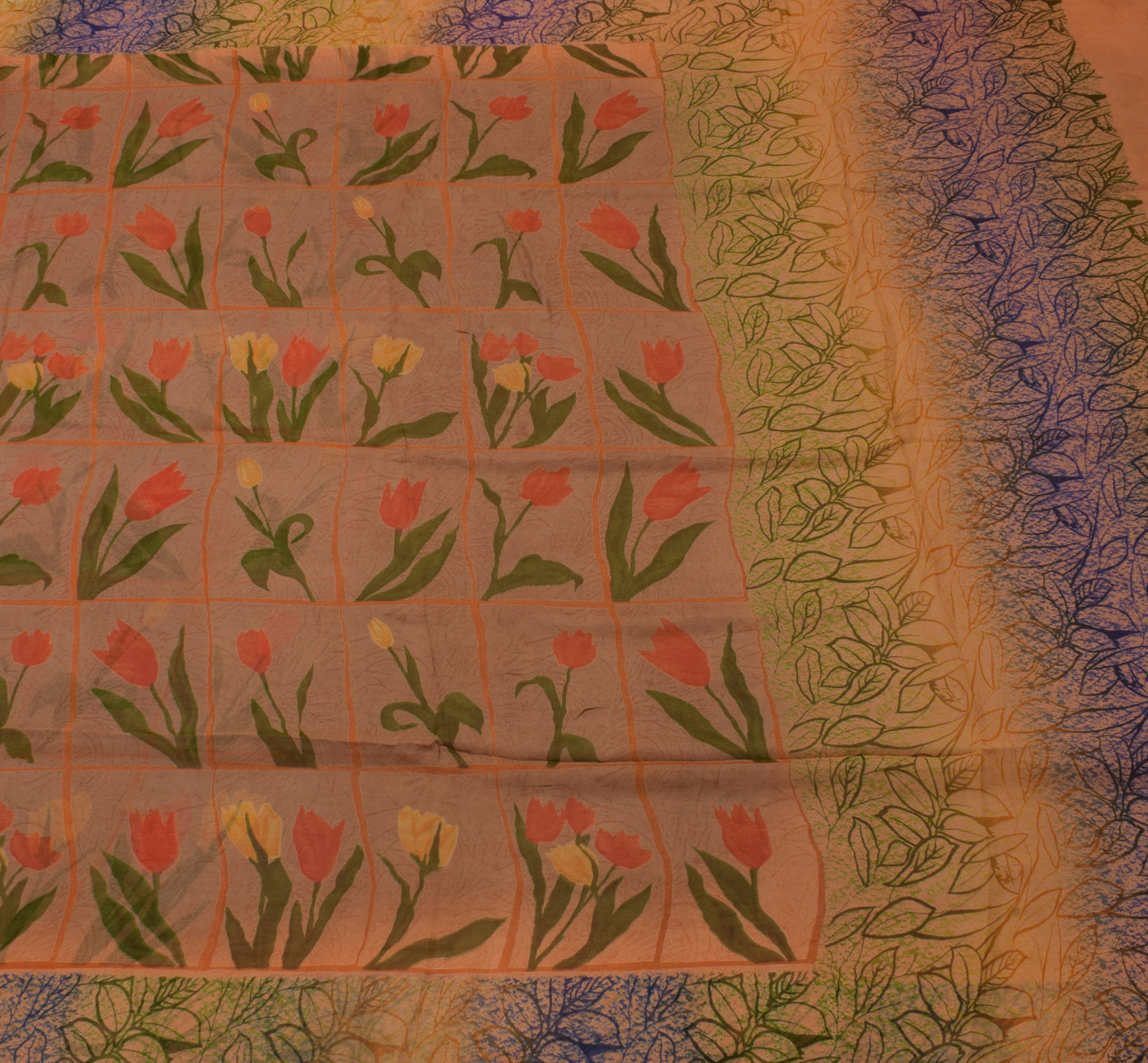 Sushila Vintage Indian Saree Pure Georgette Silk Printed Floral Craft Fabric