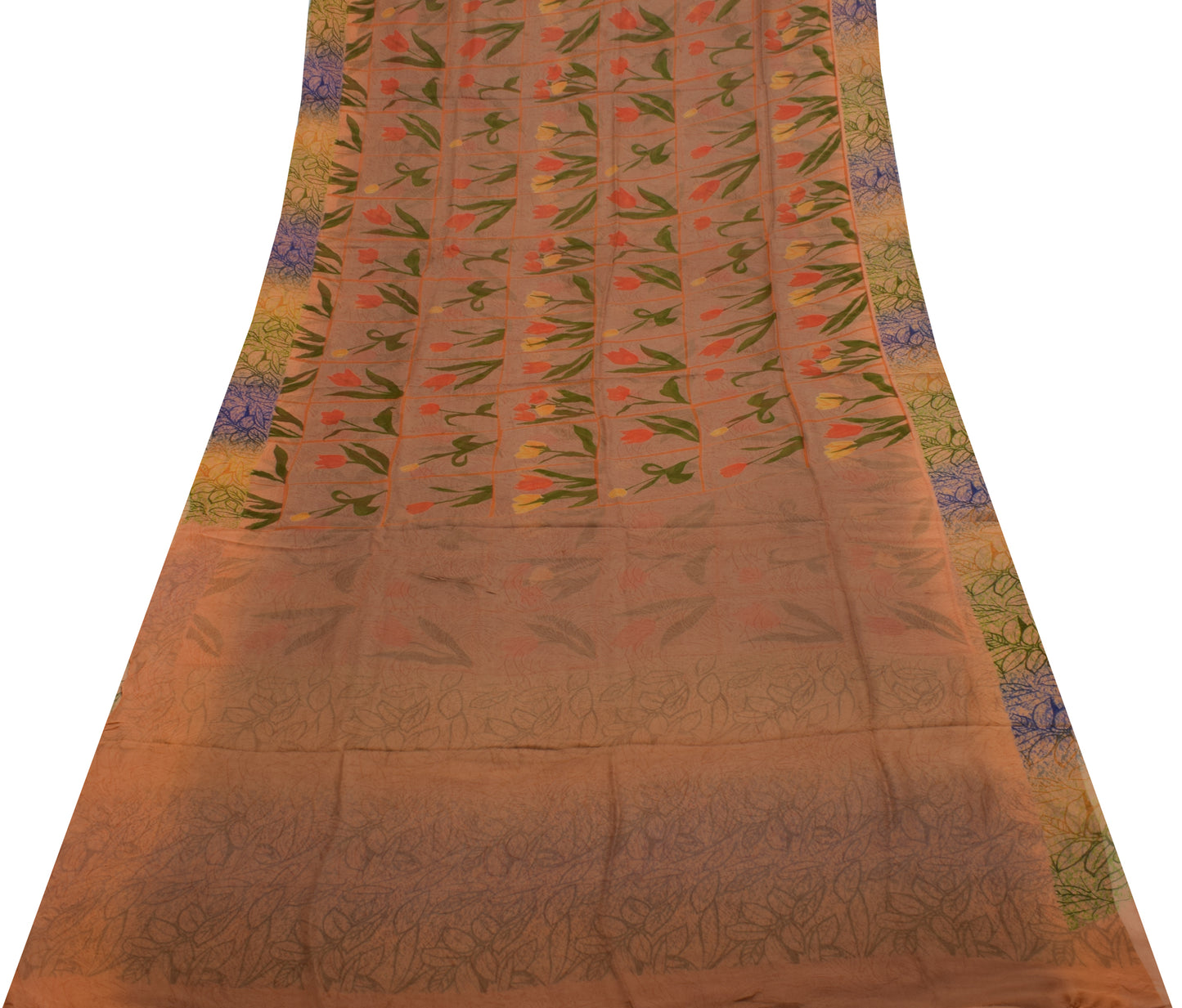 Sushila Vintage Indian Saree Pure Georgette Silk Printed Floral Craft Fabric