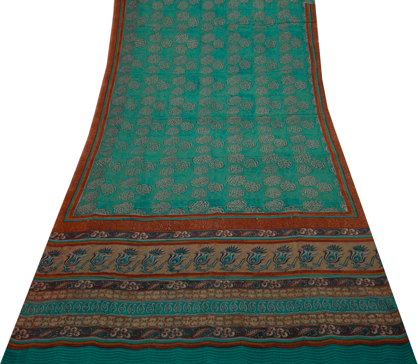 Sushila Vintage Indian Saree Pure Georgette Silk Printed Floral Craft Fabric