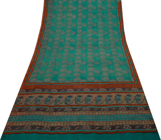 Sushila Vintage Indian Saree Pure Georgette Silk Printed Floral Craft Fabric