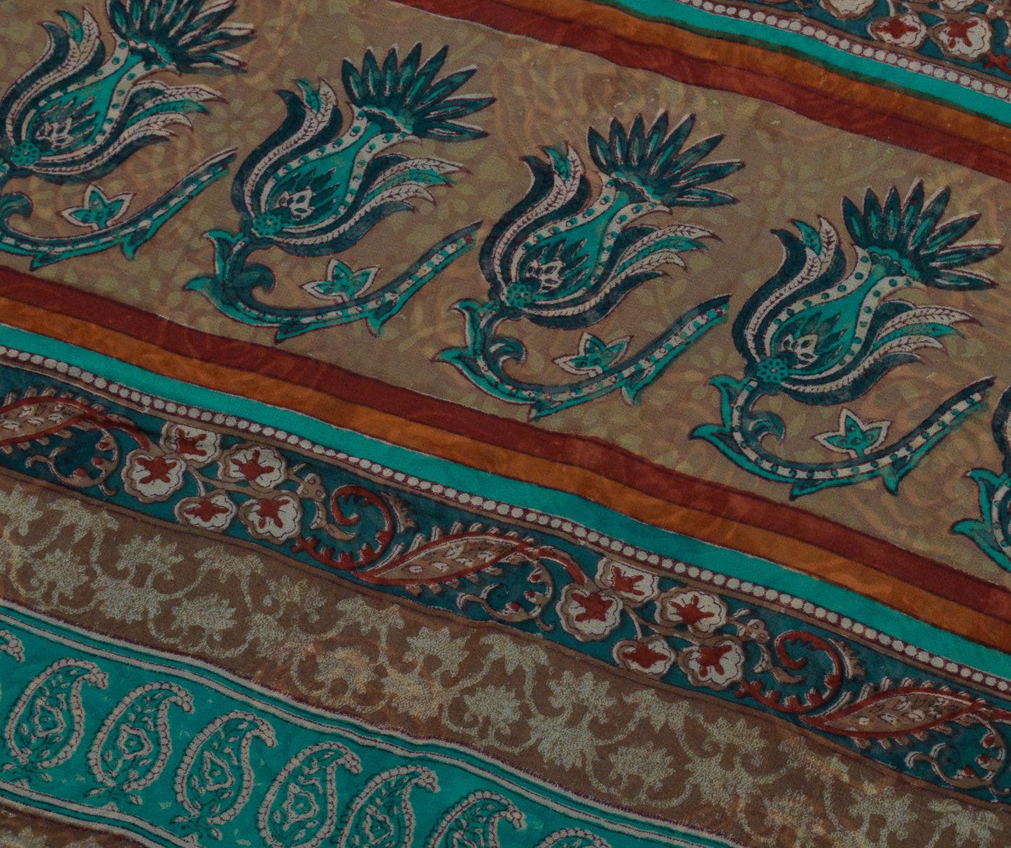 Sushila Vintage Indian Saree Pure Georgette Silk Printed Floral Craft Fabric