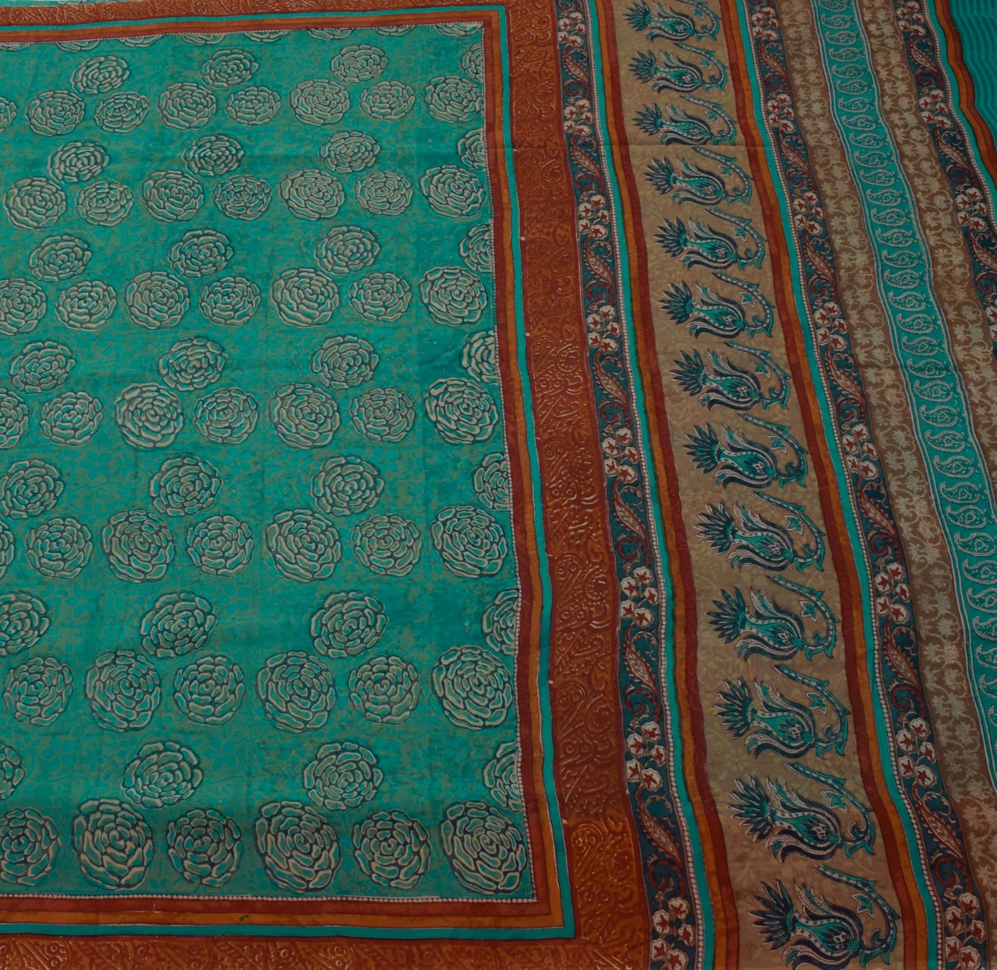 Sushila Vintage Indian Saree Pure Georgette Silk Printed Floral Craft Fabric