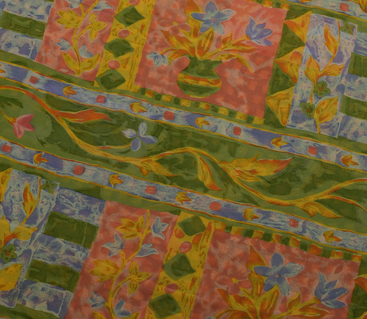 Sushila Vintage Green Saree 100% Pure Georgette Silk Printed Floral Craft Fabric