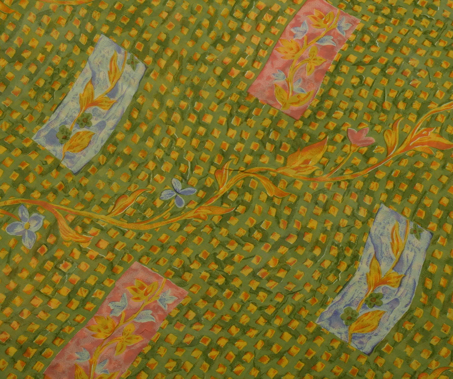 Sushila Vintage Green Saree 100% Pure Georgette Silk Printed Floral Craft Fabric