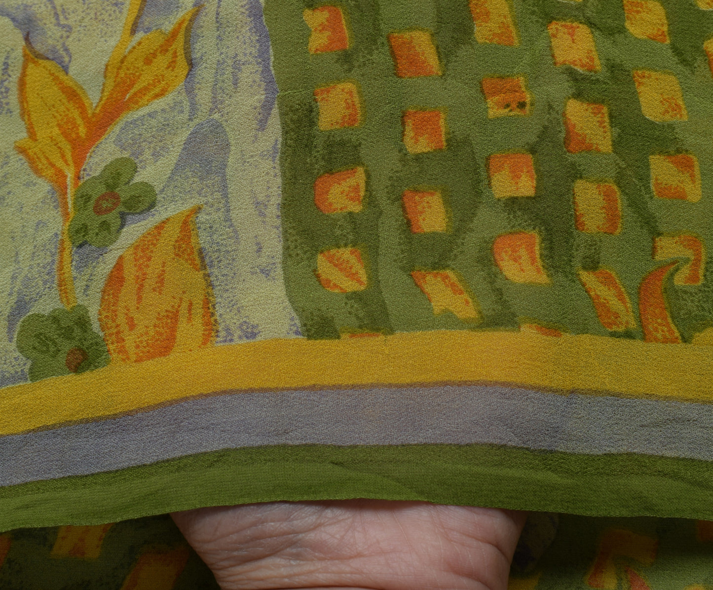 Sushila Vintage Green Saree 100% Pure Georgette Silk Printed Floral Craft Fabric