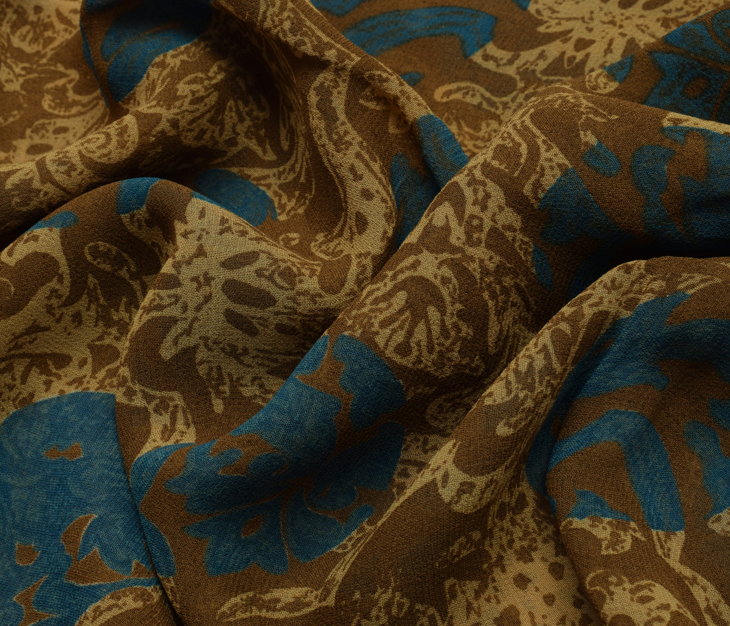 Sushila Vintage Brown Saree 100% Pure Georgette Silk Printed Floral Craft Fabric