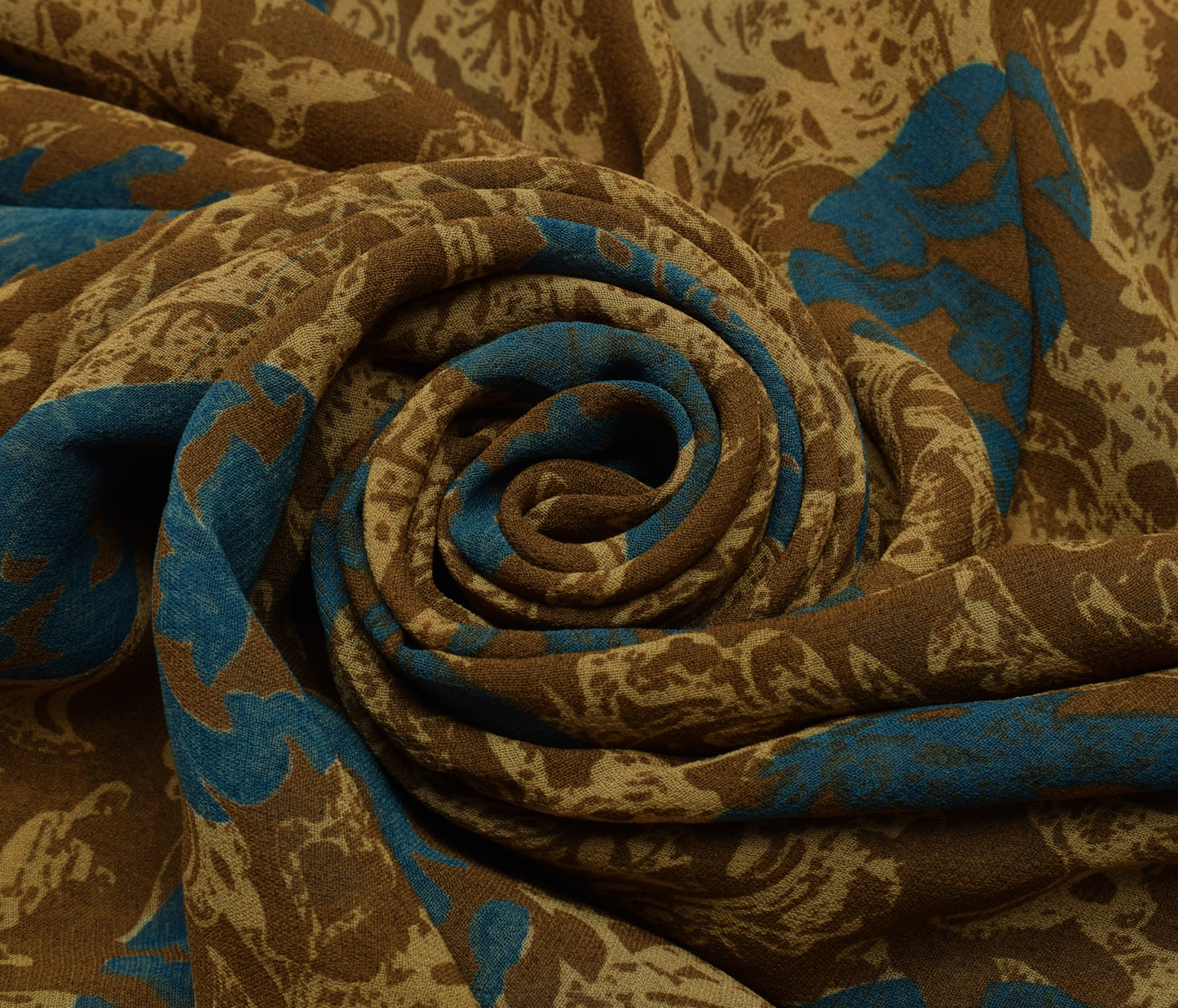 Sushila Vintage Brown Saree 100% Pure Georgette Silk Printed Floral Craft Fabric