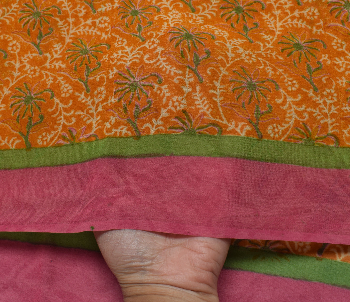 Sushila Vintage Indian Saree Pure Georgette Silk Printed Floral Craft Fabric