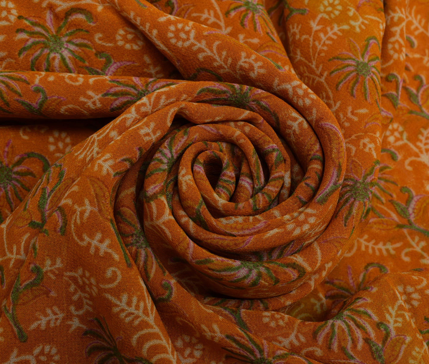 Sushila Vintage Indian Saree Pure Georgette Silk Printed Floral Craft Fabric