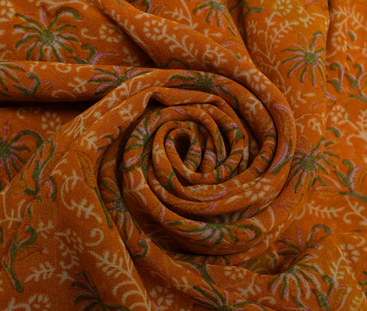 Sushila Vintage Indian Saree Pure Georgette Silk Printed Floral Craft Fabric