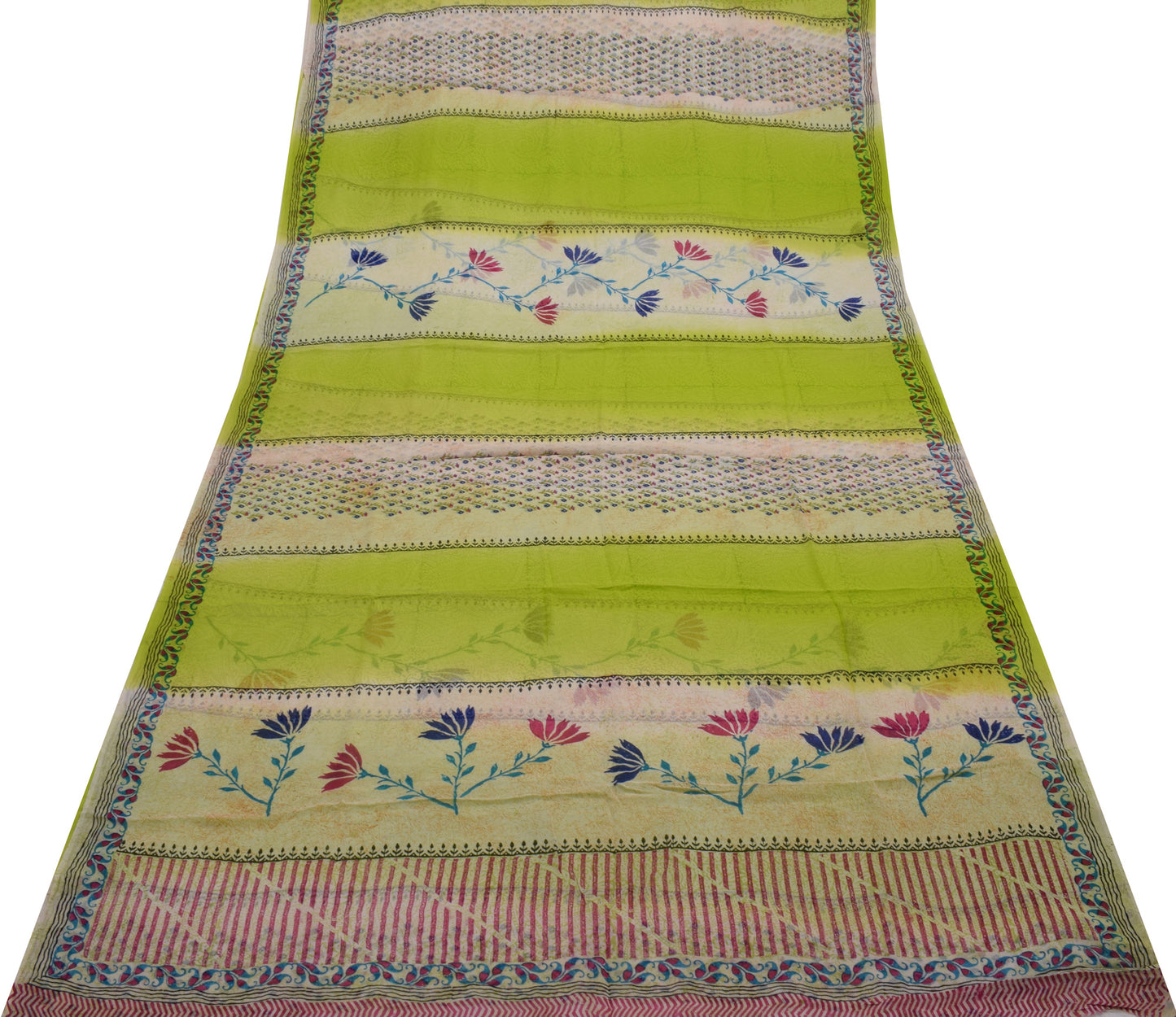 Sushila Vintage Indian Saree Pure Georgette Silk Printed 5 Yard Craft Fabric