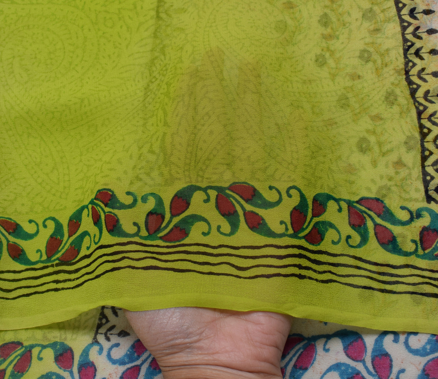 Sushila Vintage Indian Saree Pure Georgette Silk Printed 5 Yard Craft Fabric