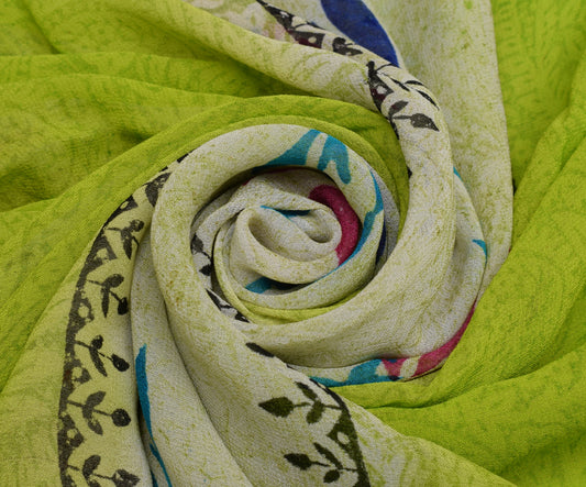 Sushila Vintage Indian Saree Pure Georgette Silk Printed 5 Yard Craft Fabric