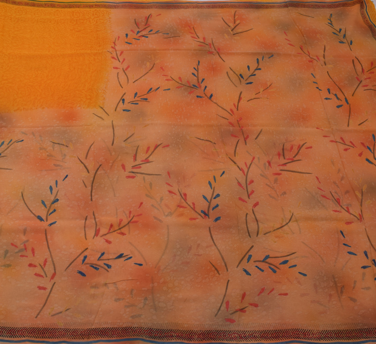 Sushila Vintage Mustard Sari Pure Georgette Silk Printed Floral Craft Fabric