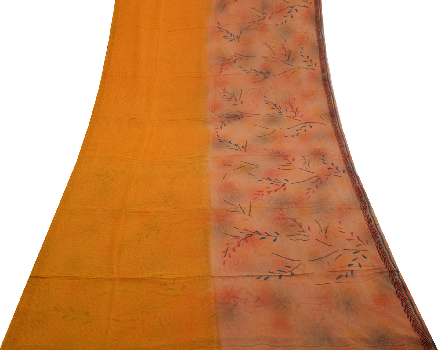 Sushila Vintage Mustard Sari Pure Georgette Silk Printed Floral Craft Fabric