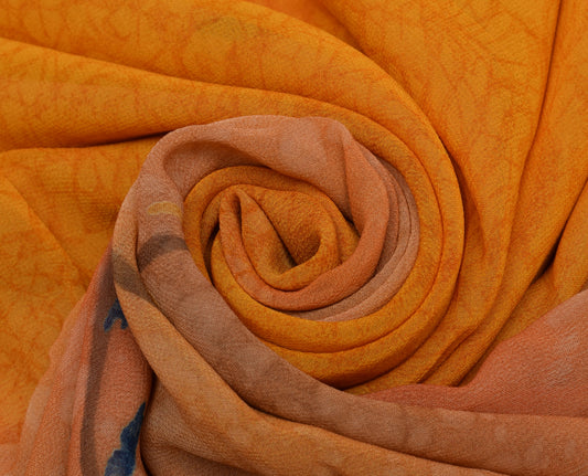 Sushila Vintage Mustard Sari Pure Georgette Silk Printed Floral Craft Fabric