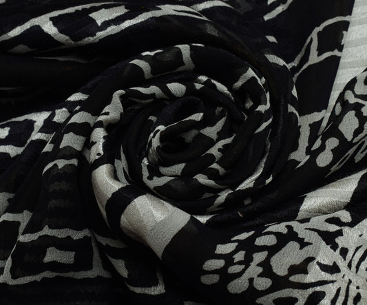 Sushila Vintage Black Saree 100% Pure Georgette Silk Printed Branded 5 YD Fabric