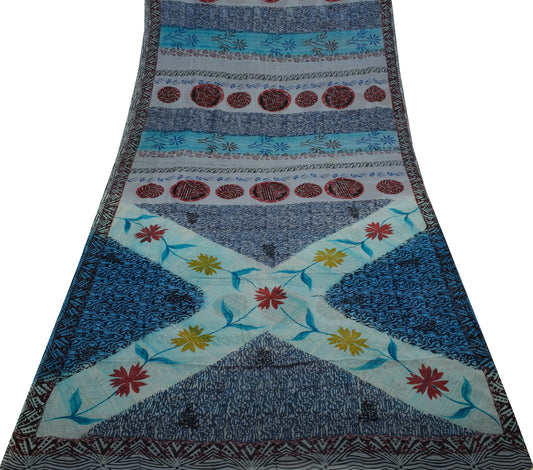 Sushila Vintage Multi-Color Saree 100% Pure Georgette Silk Printed Craft Fabric