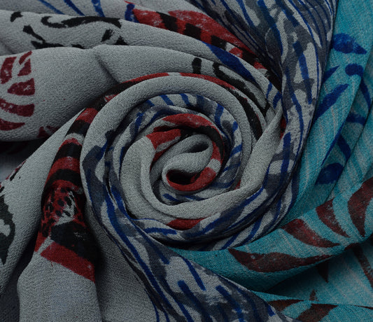 Sushila Vintage Multi-Color Saree 100% Pure Georgette Silk Printed Craft Fabric