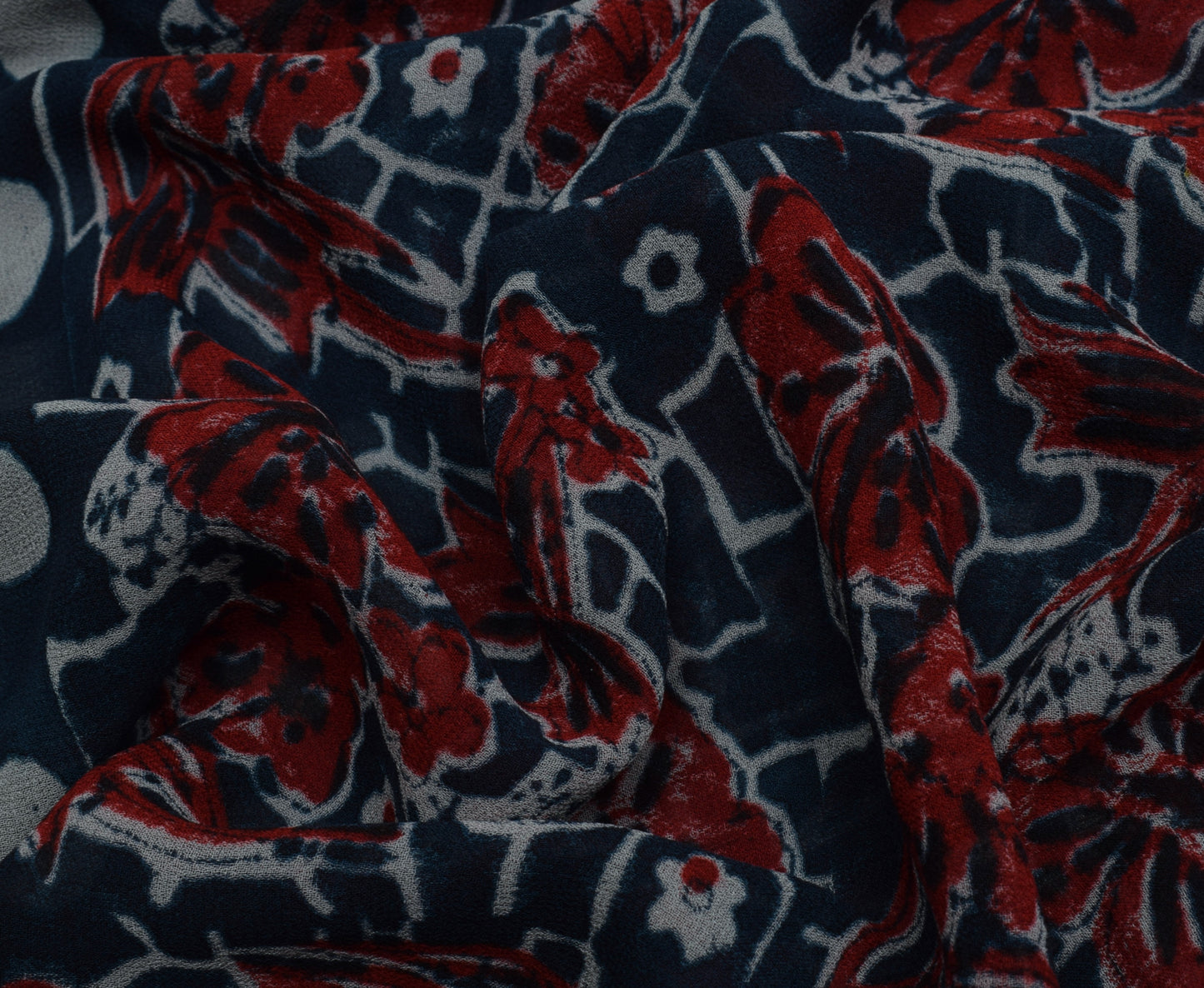 Sushila Vintage Blue Saree 100% Pure Georgette Silk Printed Polka Dots Fabric