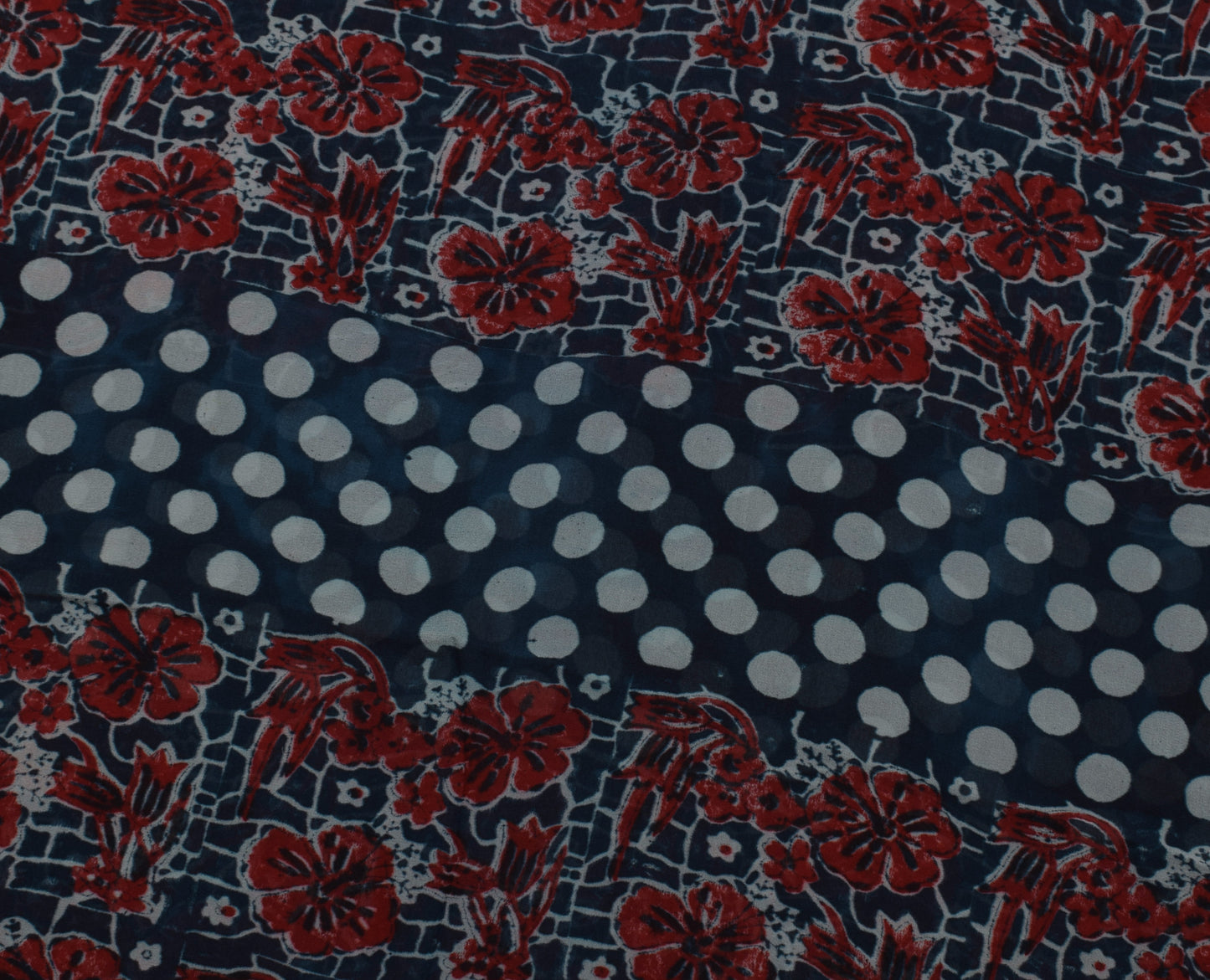 Sushila Vintage Blue Saree 100% Pure Georgette Silk Printed Polka Dots Fabric