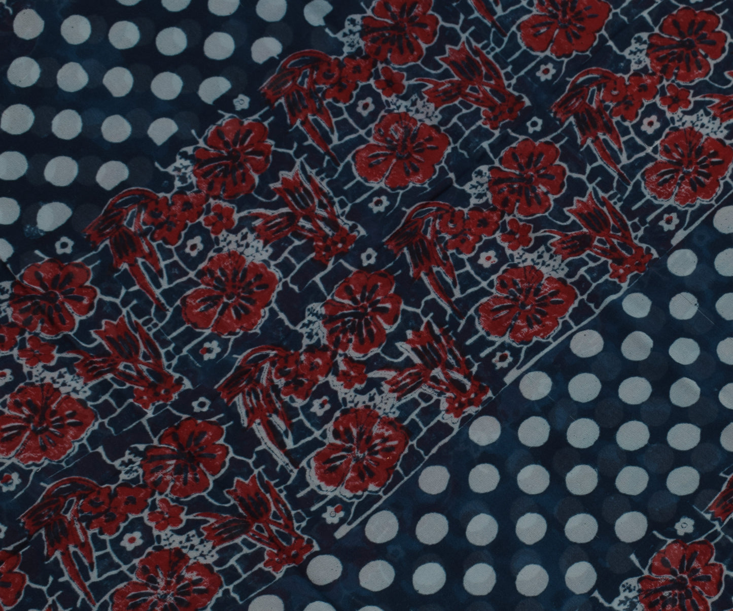 Sushila Vintage Blue Saree 100% Pure Georgette Silk Printed Polka Dots Fabric