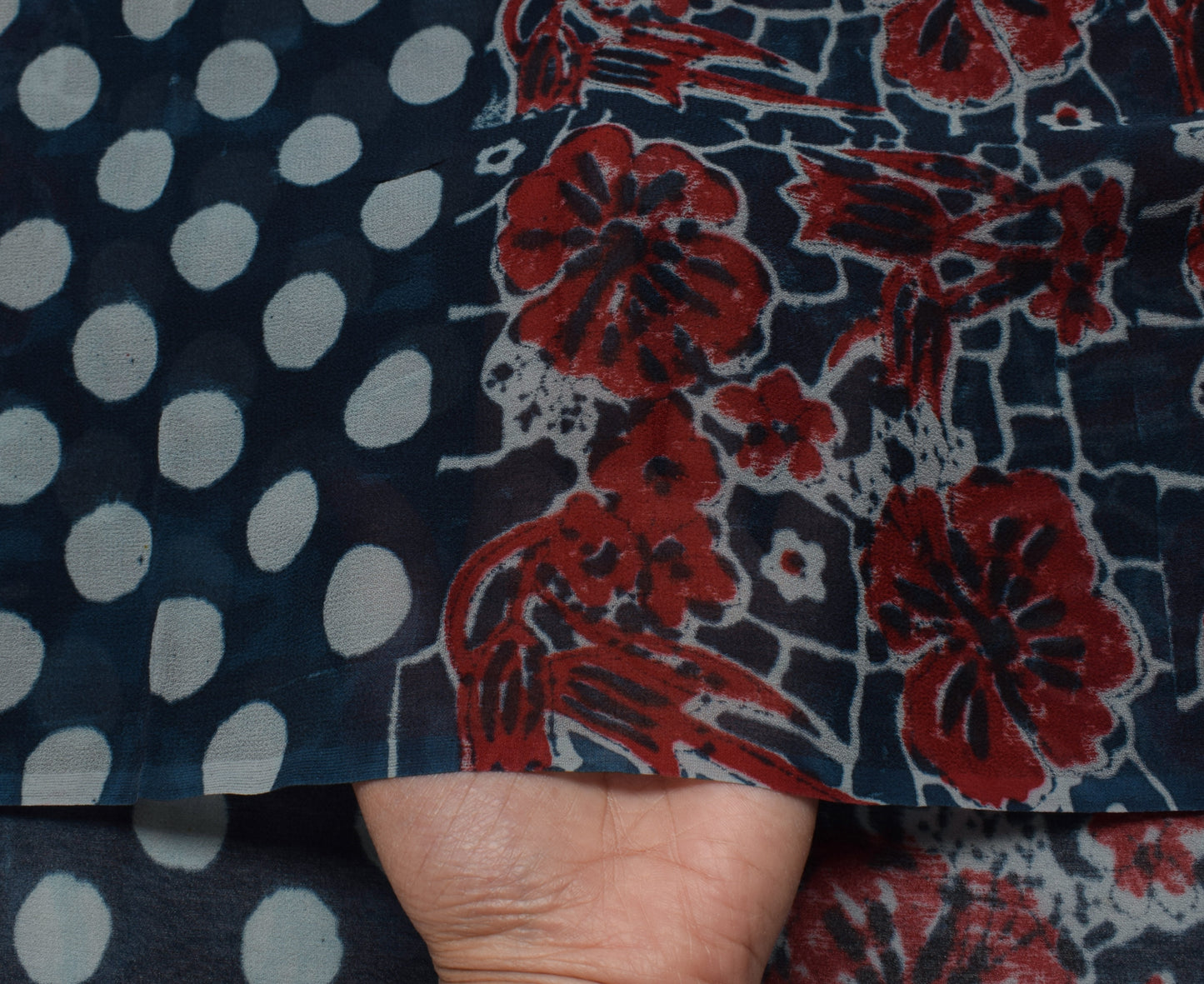 Sushila Vintage Blue Saree 100% Pure Georgette Silk Printed Polka Dots Fabric