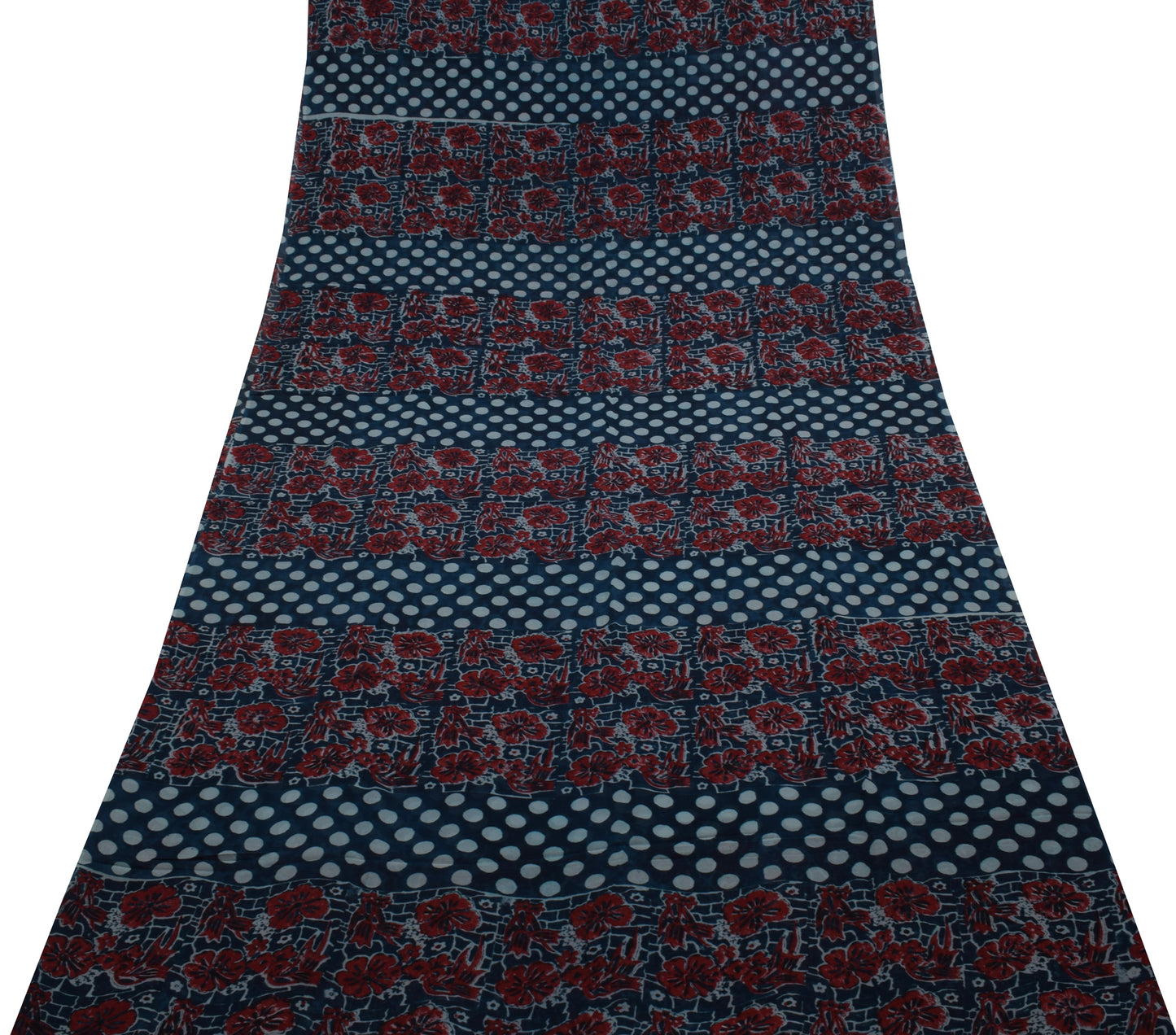 Sushila Vintage Blue Saree 100% Pure Georgette Silk Printed Polka Dots Fabric