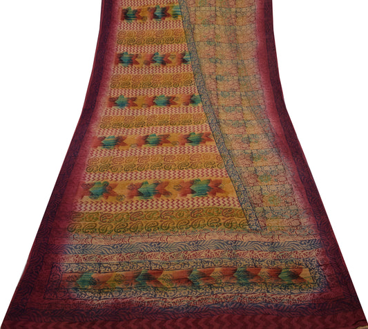 Sushila Vintage Multi-Color Saree 100% Pure Georgette Silk Printed Floral Fabric