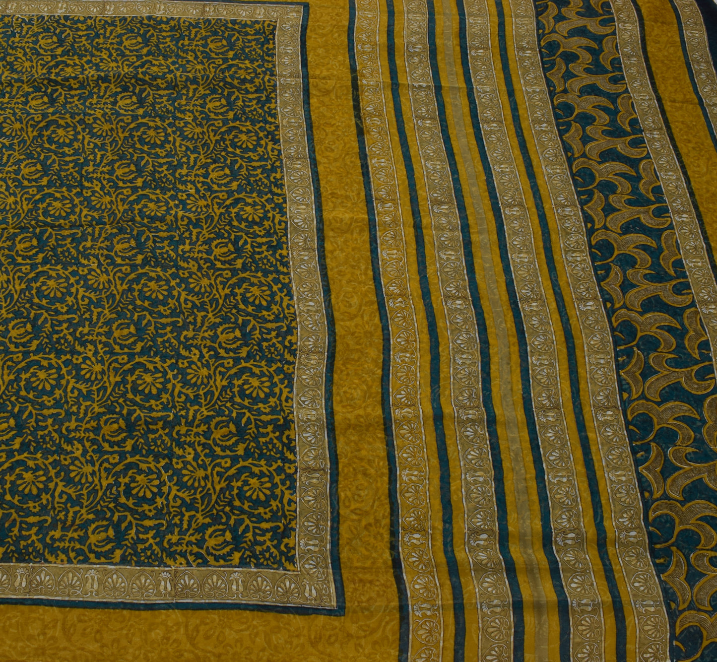 Sushila Vintage Blue Saree 100% Pure Georgette Silk Printed Floral Craft Fabric