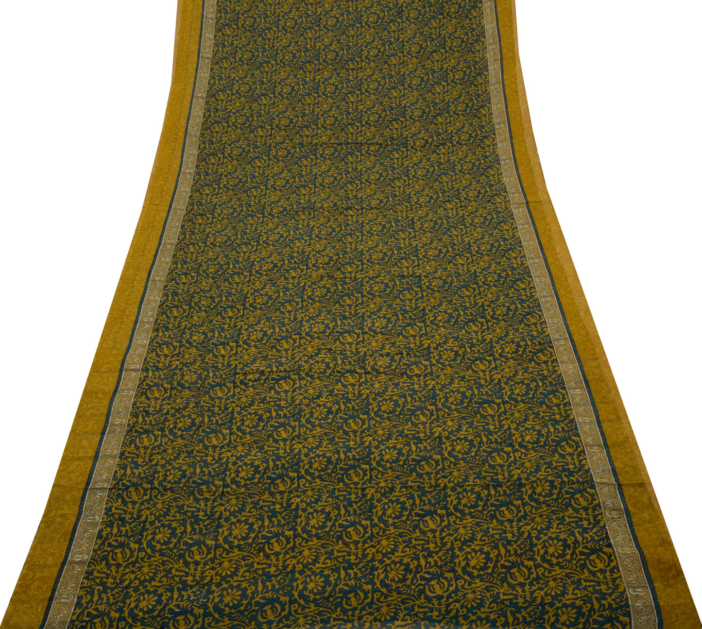 Sushila Vintage Blue Saree 100% Pure Georgette Silk Printed Floral Craft Fabric