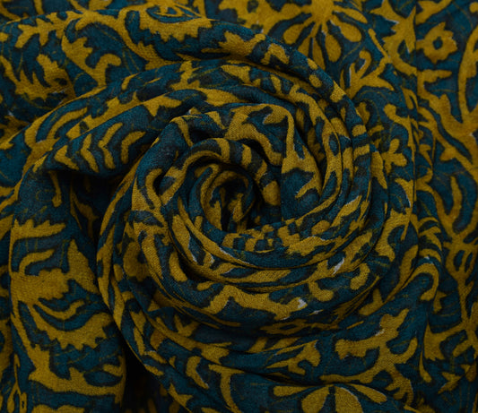 Sushila Vintage Blue Saree 100% Pure Georgette Silk Printed Floral Craft Fabric