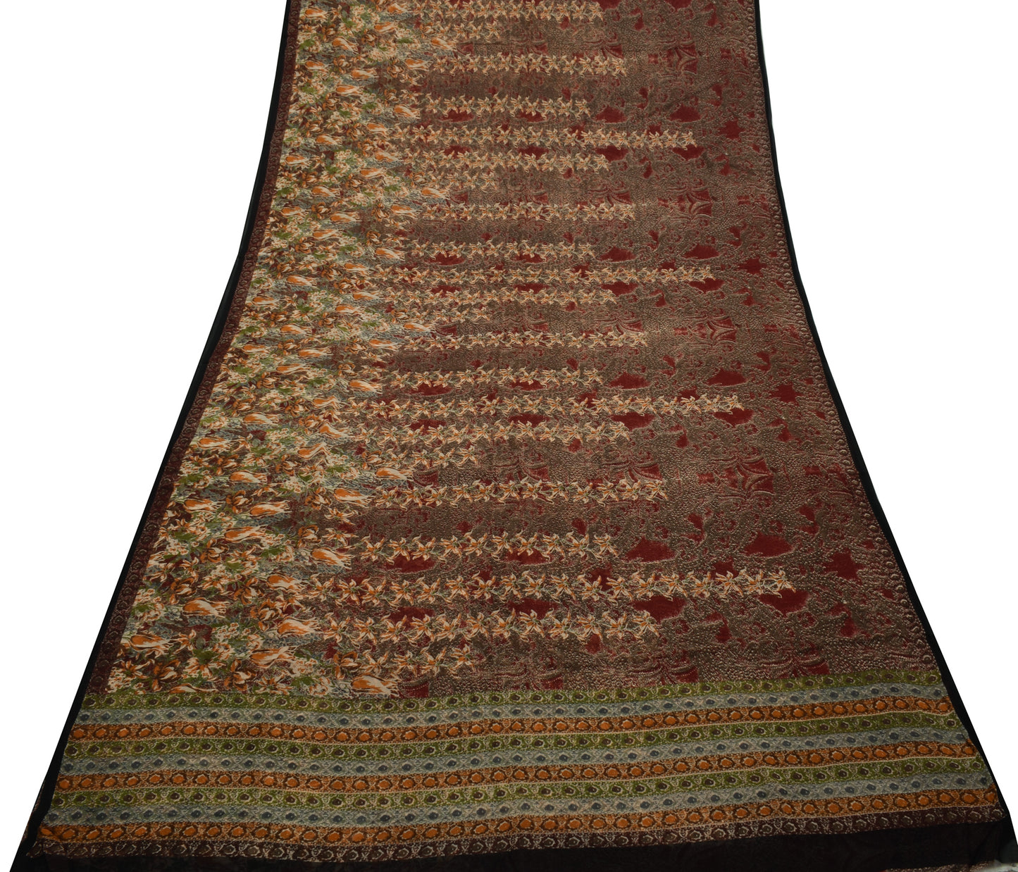 Sushila Vintage Indian Saree Pure Georgette Silk Printed Floral Craft Fabric