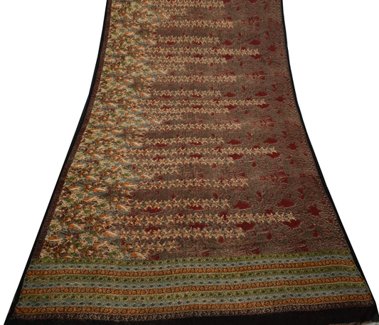 Sushila Vintage Indian Saree Pure Georgette Silk Printed Floral Craft Fabric