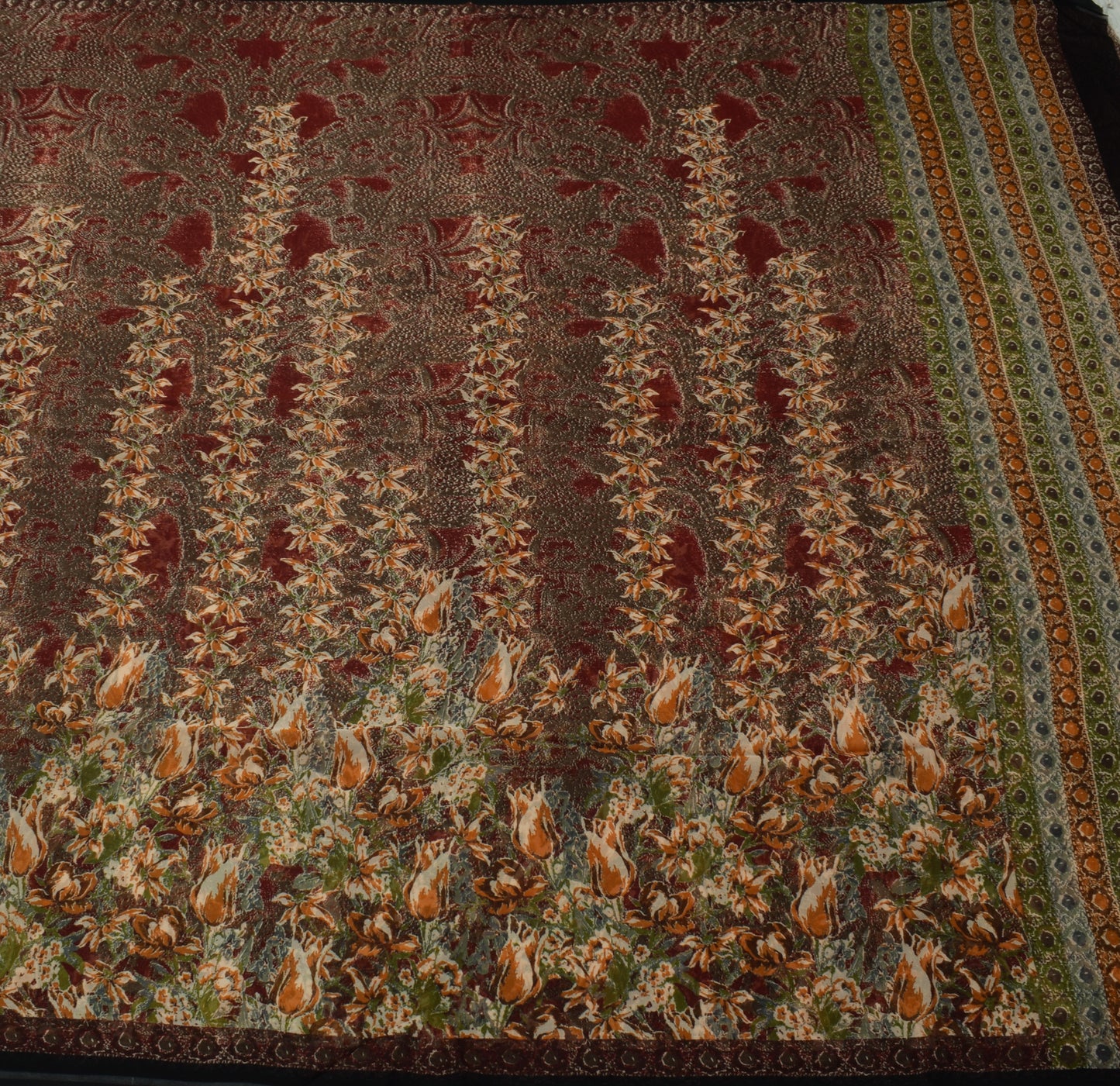 Sushila Vintage Indian Saree Pure Georgette Silk Printed Floral Craft Fabric