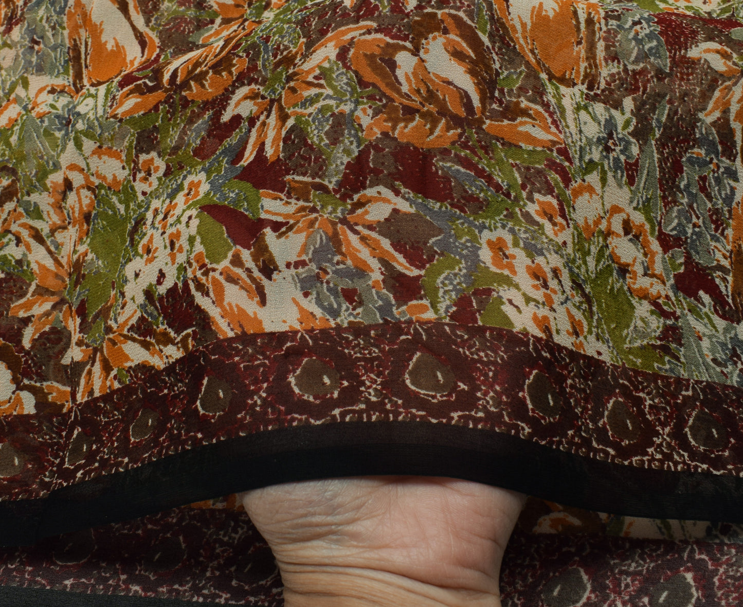 Sushila Vintage Indian Saree Pure Georgette Silk Printed Floral Craft Fabric