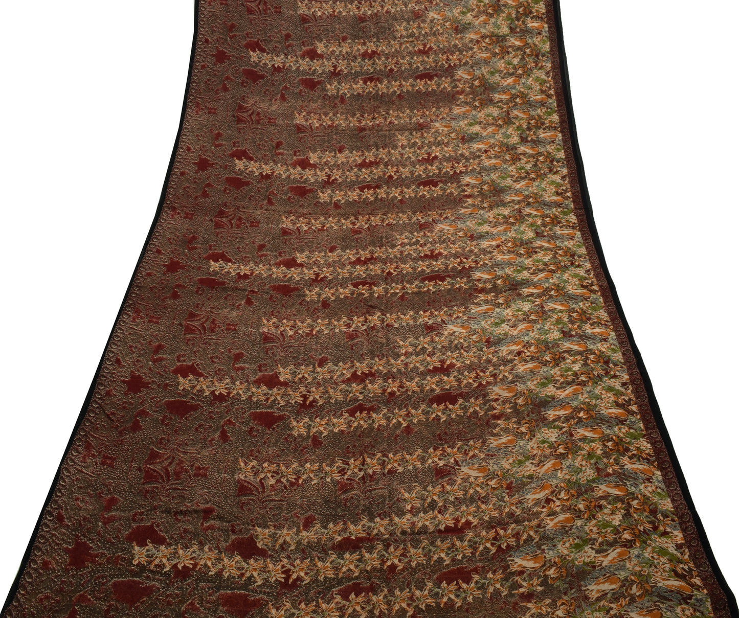 Sushila Vintage Indian Saree Pure Georgette Silk Printed Floral Craft Fabric